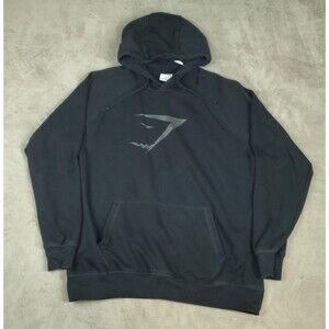 Gymshark Hoodie Mens Large Black Pullover Fleece Graphic Logo Sweatshirt